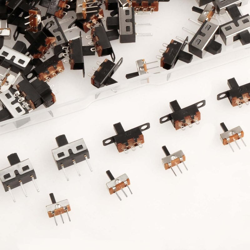 Juasky 100pcs Micro Slide Switch 2 Position 3 Pin,High Knob Mini Vertical Slide Switches SPDT 1p2t SS-12D10 SS-12F15 SS-12D00 for PCB Breadboard Electronic - Image 5